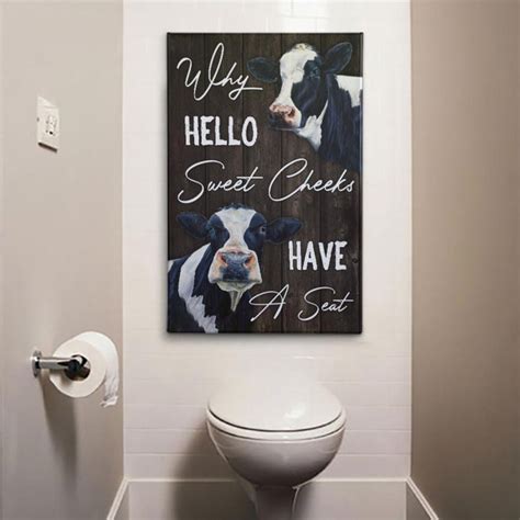Bathroom cow decor - About this item 【Cow Bathroom Decor】Fun little gift for anyone who loves cow! The design of novelty cow pictures wall decor bathroom signs is the perfect combination of vintage and adorable.